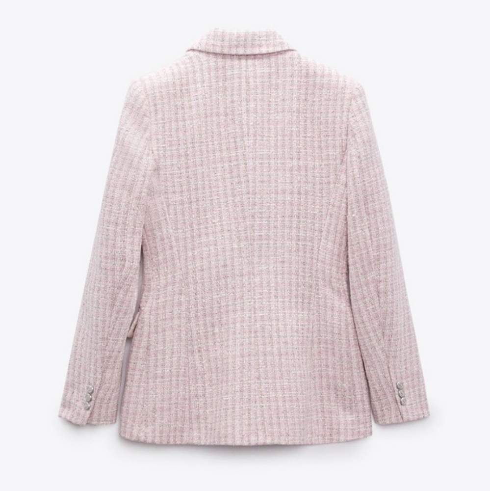Zara Pink Tweed Double-Breasted Blazer - Picture 11 of 14